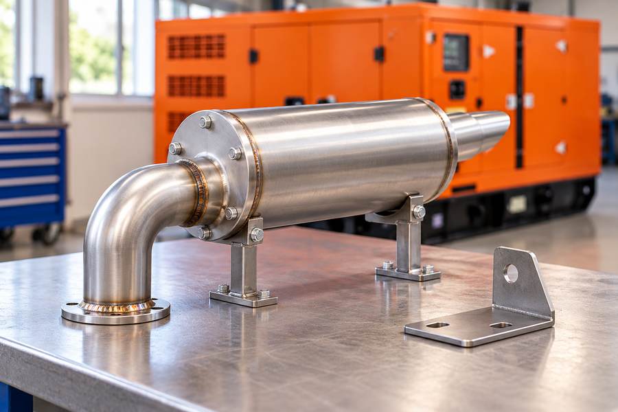 Generator Exhaust Silencer And Support Bracket